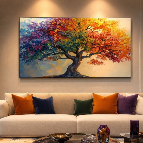 Quadro albero della vita multicolor 77x143 cm stampa con decoro a rilievo